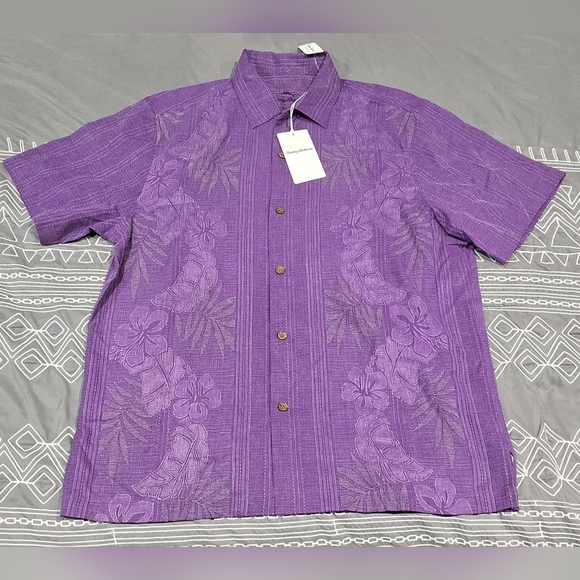 Tommy Bahama Other - Tommy Bahama Bali Border Floral Jacquard Short Sleeve Silk Button Up Size Large